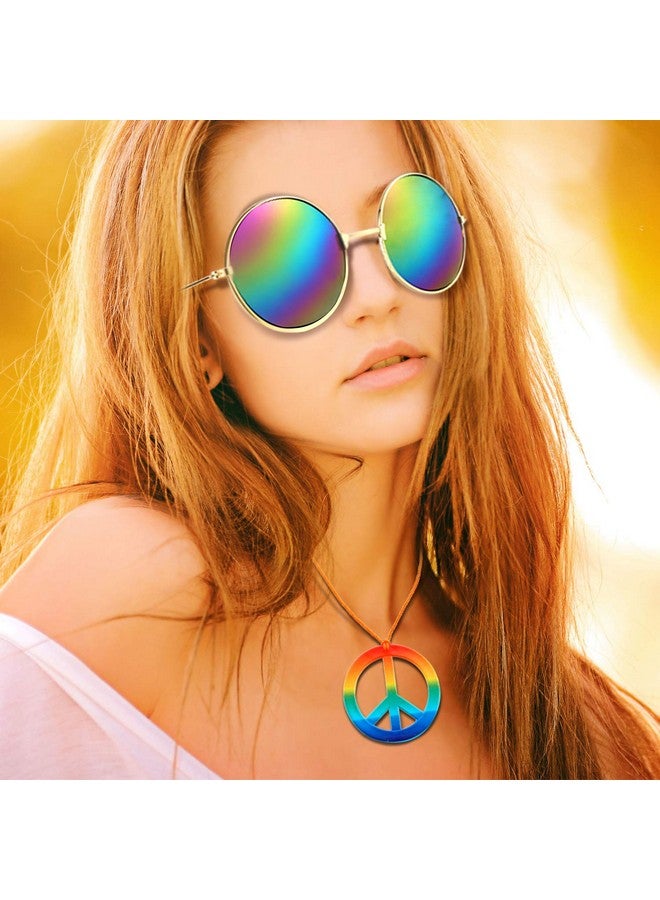 Fiada 12 Pieces Hippie Dressing Accessory Set Includes 4 Pairs 60S 70S Style Circle Colored Glasses 4 Pieces Sunflower Crown Headband 4 Pieces Rainbow Peace Necklace For 60S 70S Party Favor  - Image 4