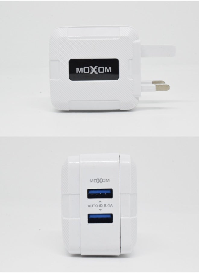 MOXOM 2-Port USB Wall Travel Charger White  - Image 1