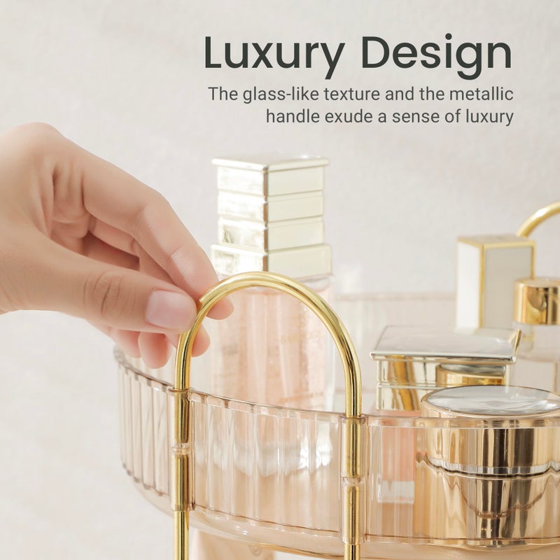Aveniee Rotating Makeup Organizer for Vanity, 3 Tier Perfume Skincare Organizers and Storage for Bathroom Countertop, Clear Spinning Counter Shelf Cosmetic Holder for Dresser,Gold - Image 2