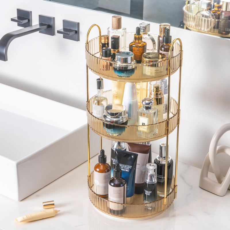 Aveniee Rotating Makeup Organizer for Vanity, 3 Tier Perfume Skincare Organizers and Storage for Bathroom Countertop, Clear Spinning Counter Shelf Cosmetic Holder for Dresser,Gold - Image 5