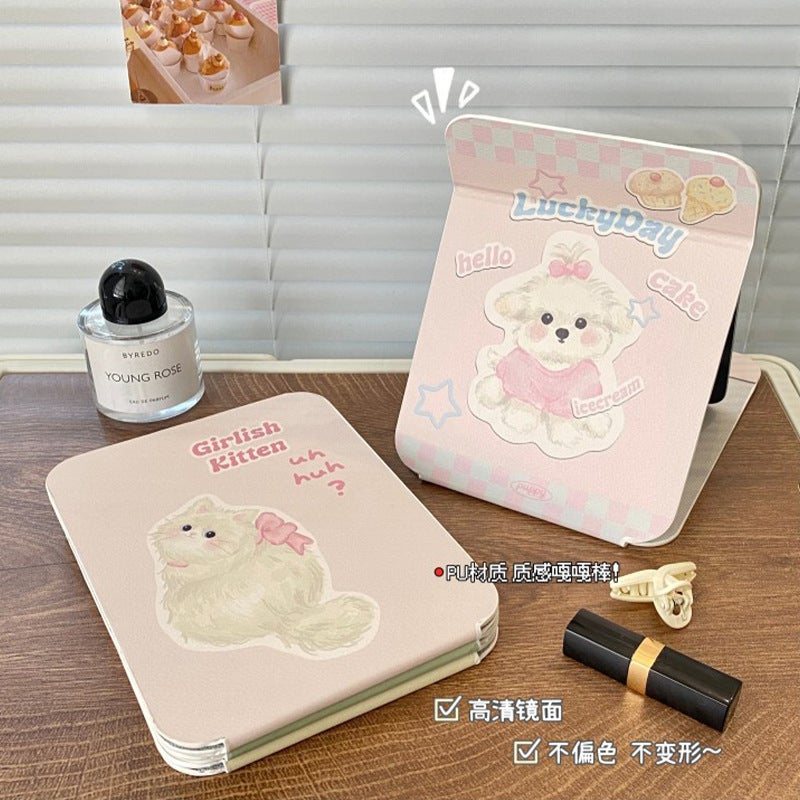 High-Value Folding Mirror Portable Makeup Mirror Hd Ins Style Mirror Dormitory Desktop Stand Dressing Mirror For Women - Image 3