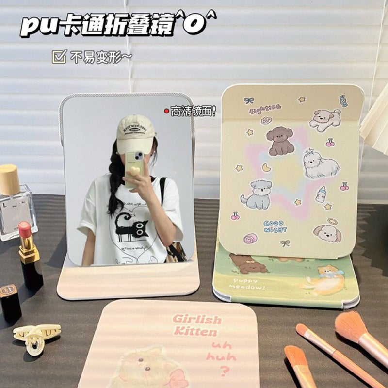 High-Value Folding Mirror Portable Makeup Mirror Hd Ins Style Mirror Dormitory Desktop Stand Dressing Mirror For Women - Image 2