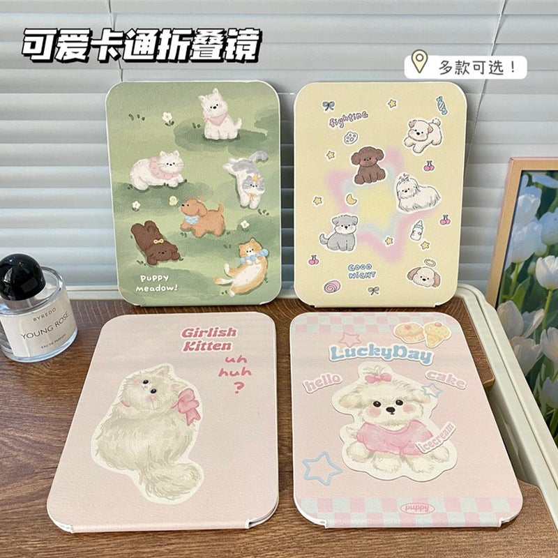 High-Value Folding Mirror Portable Makeup Mirror Hd Ins Style Mirror Dormitory Desktop Stand Dressing Mirror For Women - Image 4