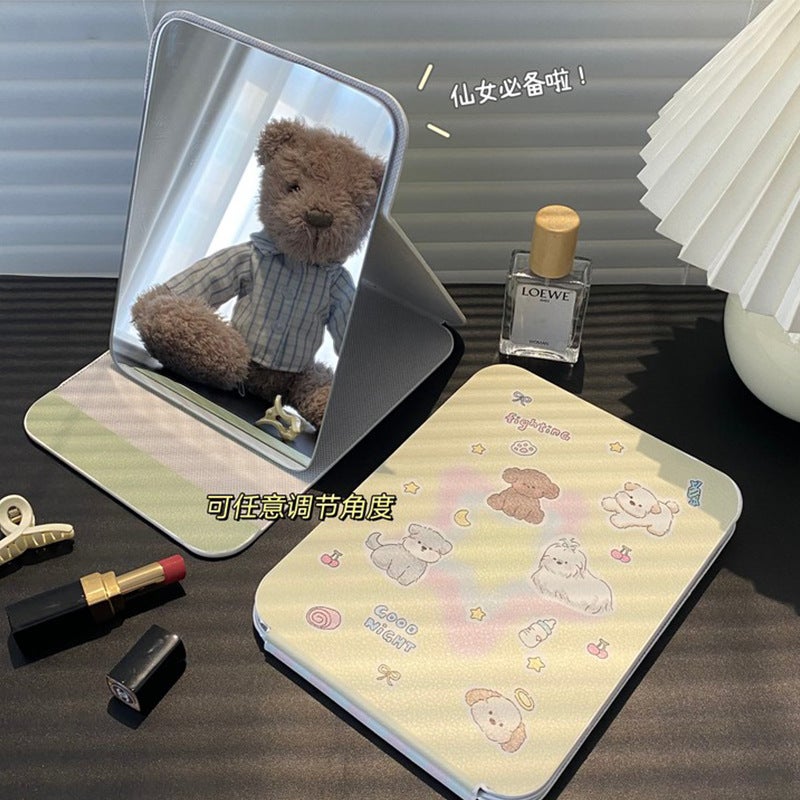 High-Value Folding Mirror Portable Makeup Mirror Hd Ins Style Mirror Dormitory Desktop Stand Dressing Mirror For Women - Image 5
