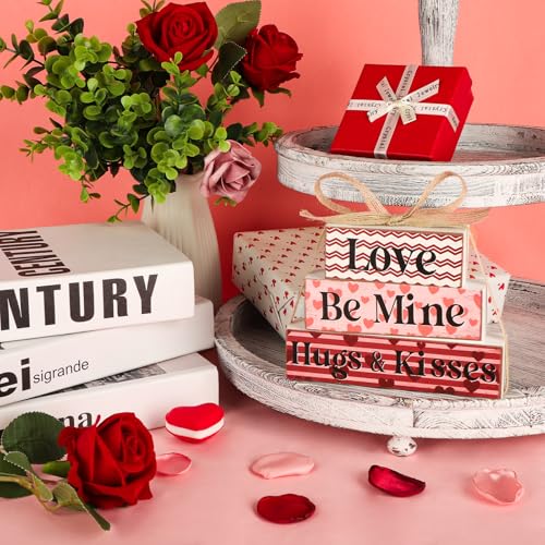 Sealmic Valentine's Day Decoration Reversible Valentine St. Patrick's Day Table Decoration Wooden Table Centerpieces Rustic Valentine Tabletop Sign Bundle Double Side Irish Tiered Tray Decor for Home Office Decor - Image 5