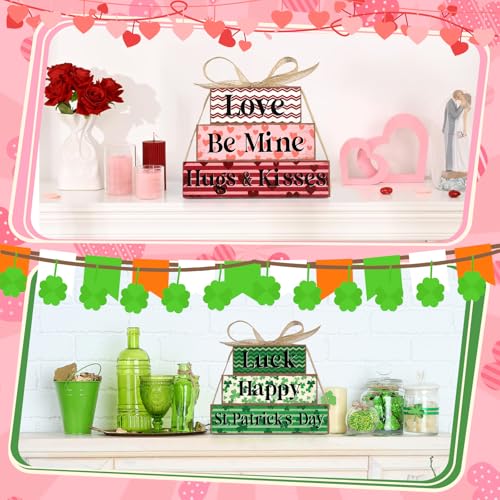 Sealmic Valentine's Day Decoration Reversible Valentine St. Patrick's Day Table Decoration Wooden Table Centerpieces Rustic Valentine Tabletop Sign Bundle Double Side Irish Tiered Tray Decor for Home Office Decor - Image 4
