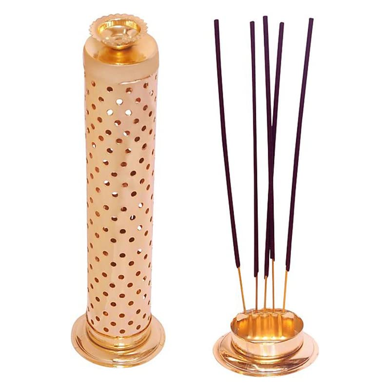 SWAURSAHA Stainless Steel Incense Stick Holder With Ash Catcher & Dhoop Holder, Ideal For Home (Set of 1, Copper), Round - Image 1