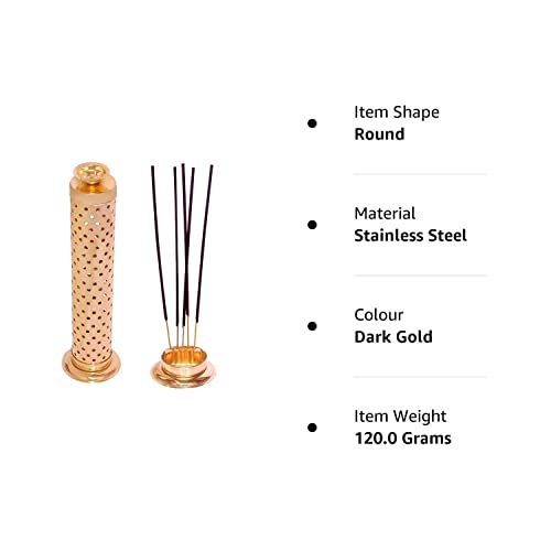 SWAURSAHA Stainless Steel Incense Stick Holder With Ash Catcher & Dhoop Holder, Ideal For Home (Set of 1, Copper), Round - Image 5