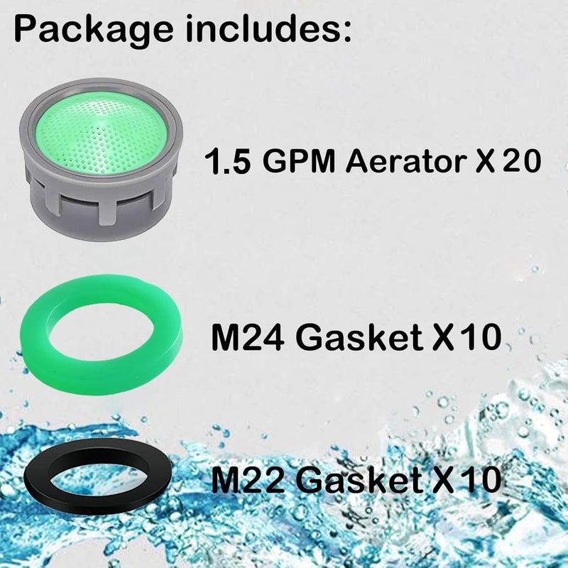 BOETOADG Faucet Aerator, 1.5 GPM Flow Restrictor Plug-In Faucet Aerator Replacement Parts for Bathroom or Kitchen (Green 20 Pieces) - Image 3