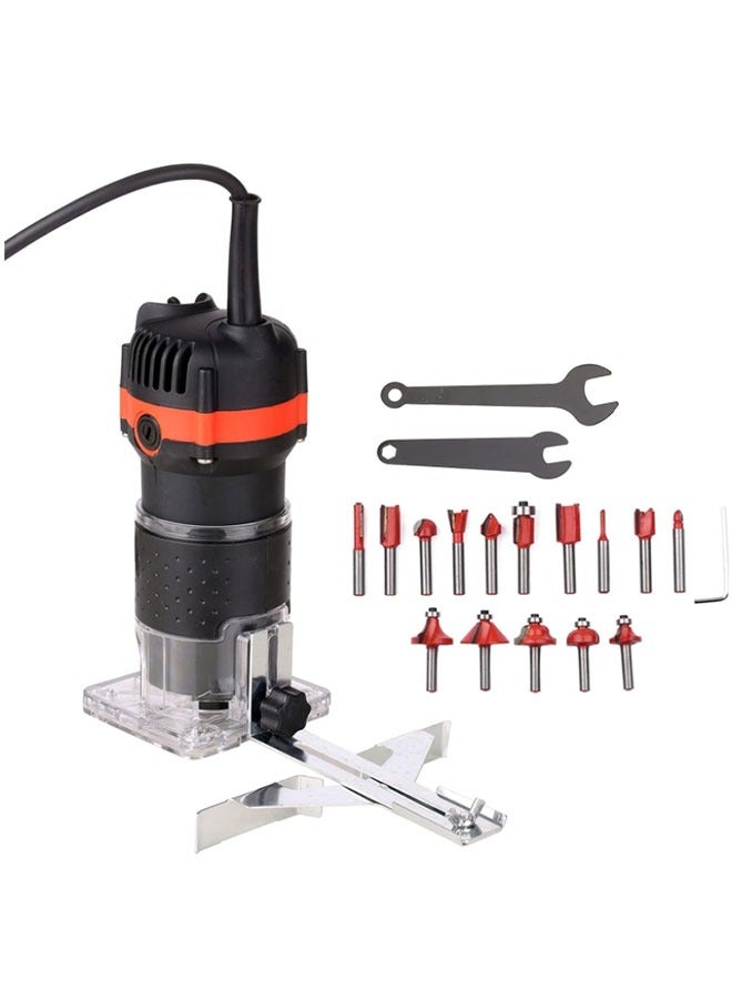 ماكينة قص الخشب الكهربائية متعددة الوظائف، وجهاز توجيه الخشب، وماكينة قص الصفائح الخشبية، وماكينة قص وتقطيع احترافية للأخشاب والنجارين مع 15 قطعة من قواطع الطحن، بقوة 800 وات و30000 دورة في الدقيقة، - Image 1