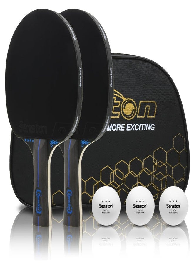 Senston Ping Pong Paddles, Premium Table Tennis Racket Set of 2 with 3 Ping Pong Balls Indoor/Outdoor Play (Black) - Image 1