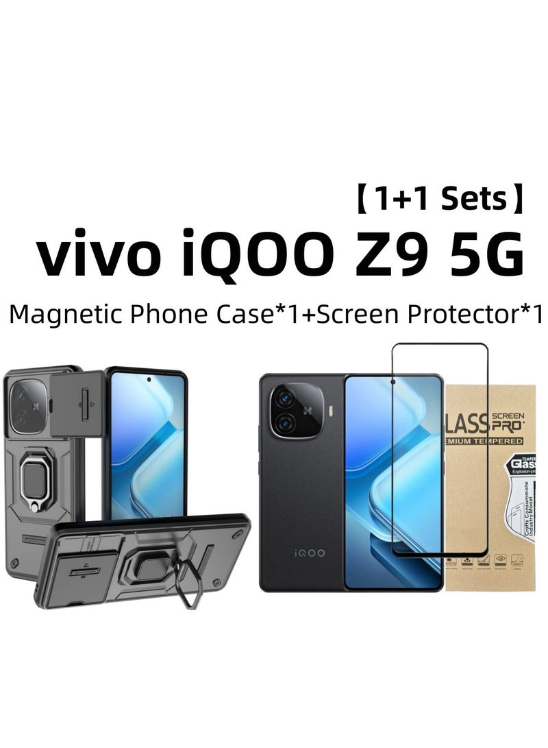 general 【1+1 Sets】 For vivo iQOO Z9 5G Case  Screen Protector Built Slide Camera Protection Cover Heavy Duty Protective Phone Case with Tempered Glass Screen Protector - Image 1