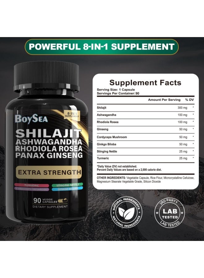 بوي مجموعة بويسي شيلاجيت وطحالب البحر - 90 قطعة - طحالب البحر، زيت حبة البركة، أشواغاندا، زنجبيل وشيلاجيت، روديولا روزيا، الكل في واحد - Image 2