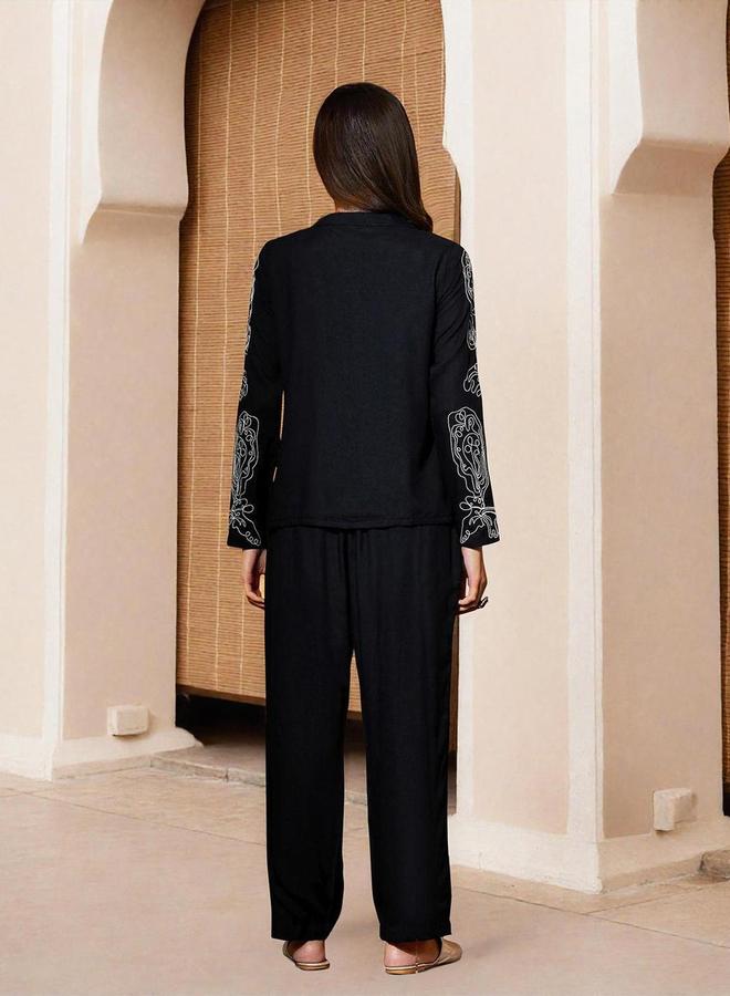 آي شين طقم منسق من بلوزة مطرّزة وبنطال - Image 5