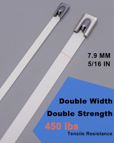 ZOOSUNX Metal Cable Ties50Pcs 12 300mm 304 Stainless Steel Zip Ties 450LB Heavy Duty 2X Stronger W031 79mm Heat Resistant for Exhaust WrapFencingPipesAuto Repair Replace Metal Wires - Image 3