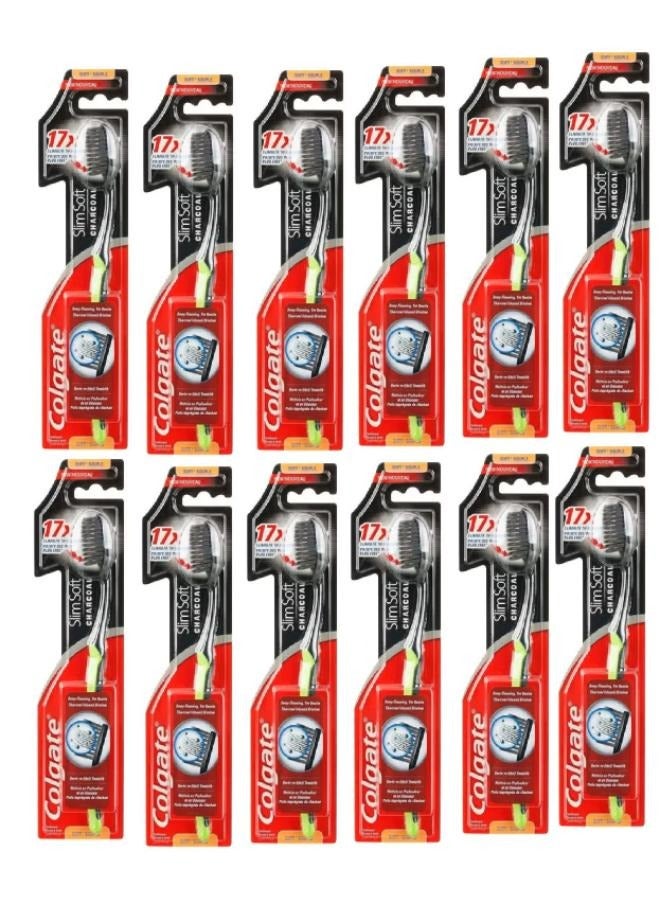 كولجيت 12 قطعة من فرشاة أسنان كولجيت سليم سوفت بالفحم متعددة الألوان - Image 1