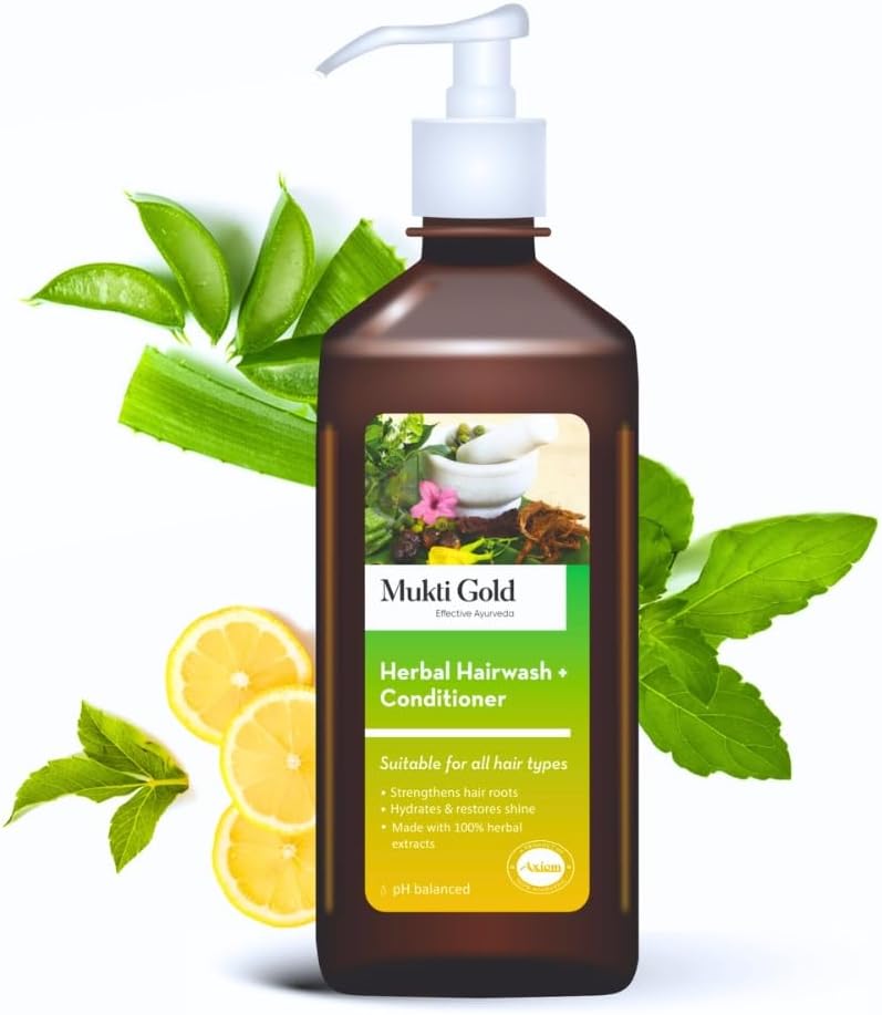 Axiom Mukti Gold Herbal Hairwash With Conditioner 500ml  With The Goodness Of Herbs  Made With Herbal Extracts  WHOGLPGMPISO Certified Product - Image 1