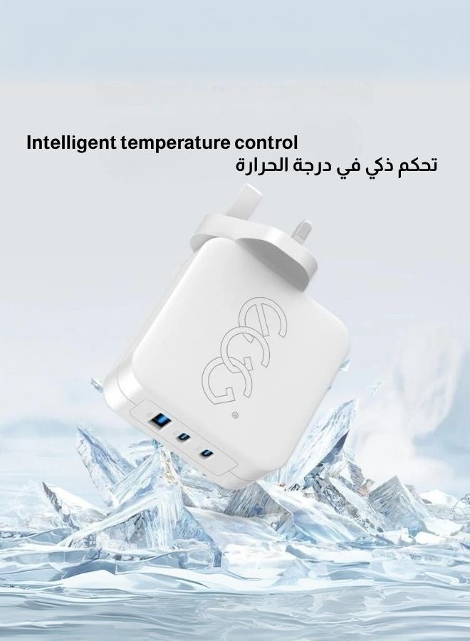 إج شاحن فائق السرعة GaN بقدرة 100 واط، ثلاثي المنافذ (USB-C ×2 + USB-A)، متوافق مع أجهزة Apple وAndroid وWindows  تصميم مضغوط ومثالي للسفر (أبيض) - Image 5