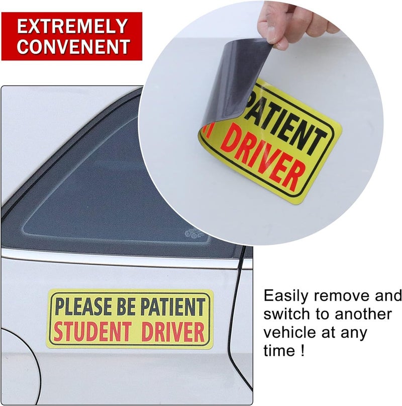 RYN PRINTED 2PCS Magnet for Car, Please Be Patient Student Driver, New Drivers Sticker Safety Warning, Magnetic Sticker (Black&Red) - Image 4