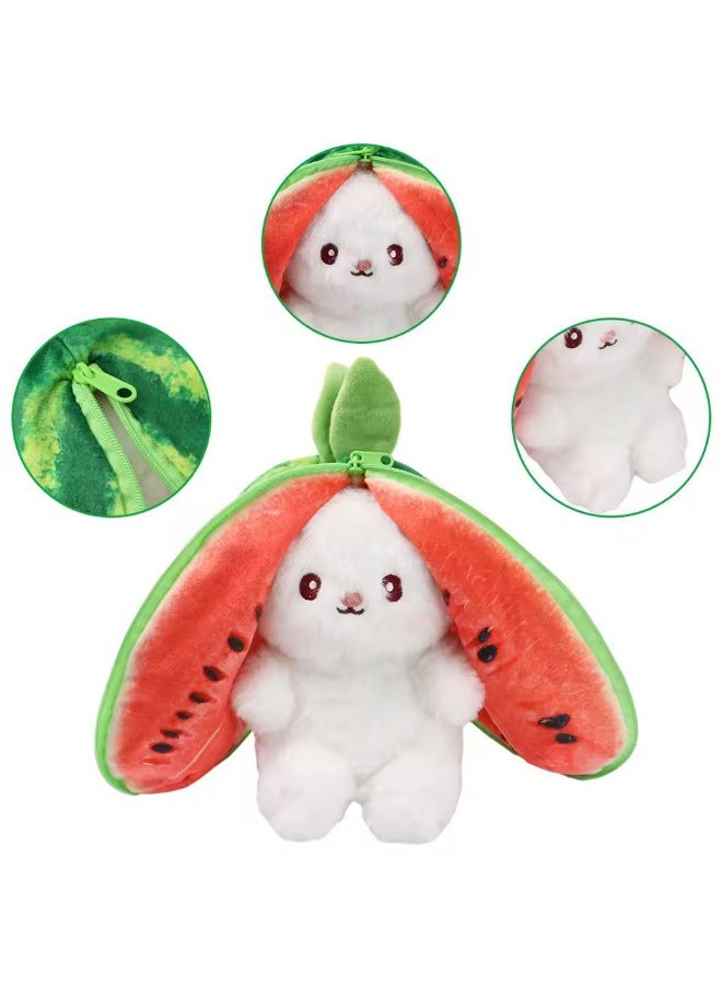 لعبة أرنب ناعمة قابلة للعكس، دمية أرنب فاكهة بسحاب على شكل بطيخ، هدية مثالية للأطفال الصغار والفتيات اللطيفات. - Image 2