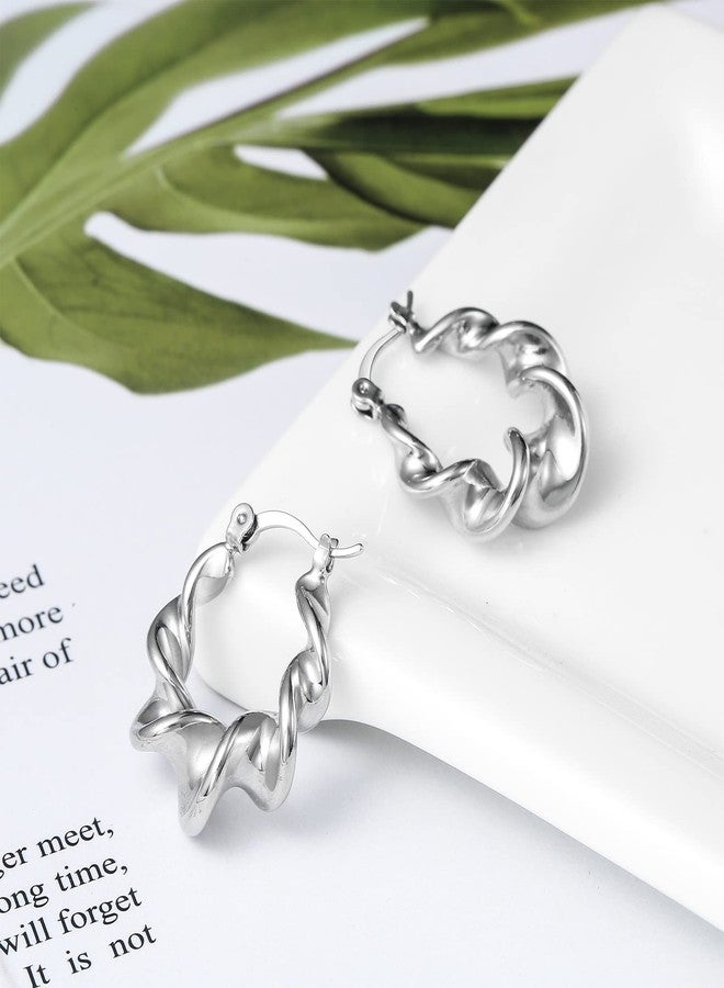 KesaPlan Sterling Silver Hoop Earrings for Women,14K White Gold Earrings Hypoallergenic Chunky Huggie Silver Hoops Small Fashion Dainty Earring, White Gold, Cubic Zirconia - Image 5
