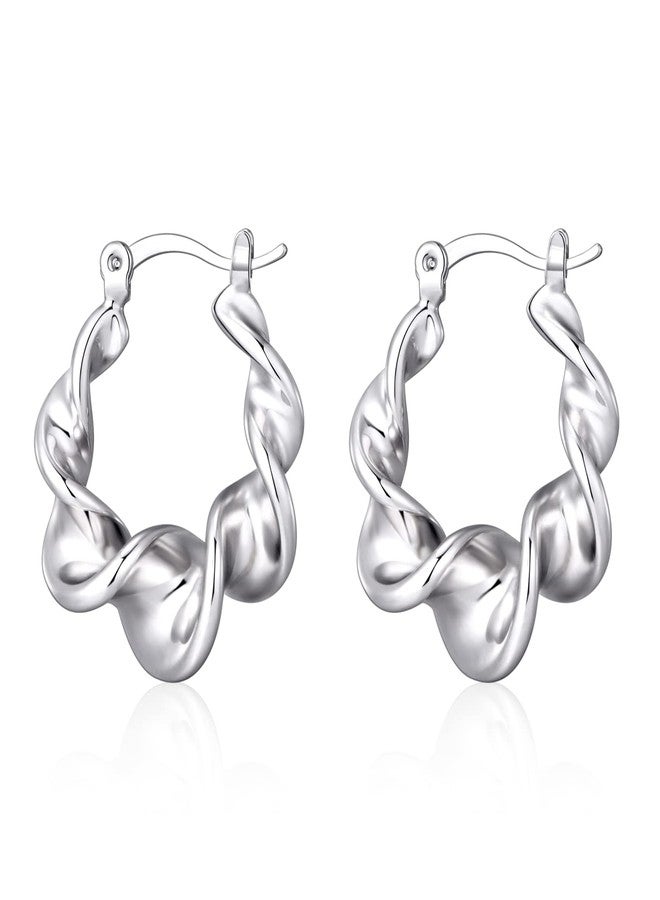 KesaPlan Sterling Silver Hoop Earrings for Women,14K White Gold Earrings Hypoallergenic Chunky Huggie Silver Hoops Small Fashion Dainty Earring, White Gold, Cubic Zirconia - Image 1