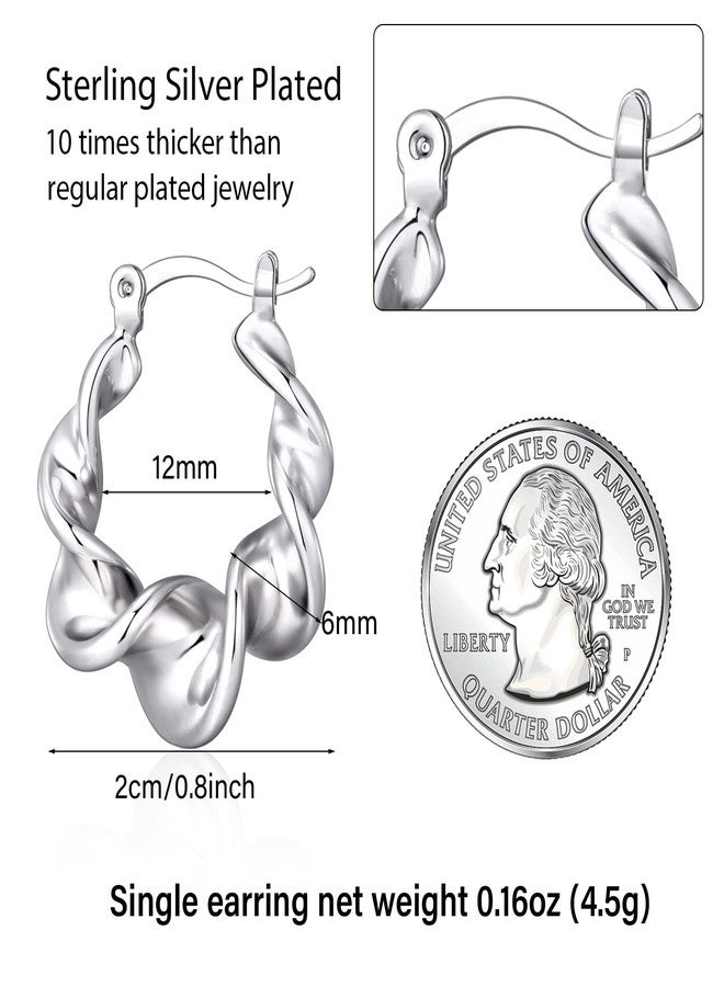 KesaPlan Sterling Silver Hoop Earrings for Women,14K White Gold Earrings Hypoallergenic Chunky Huggie Silver Hoops Small Fashion Dainty Earring, White Gold, Cubic Zirconia - Image 2