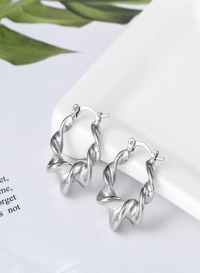 KesaPlan Sterling Silver Hoop Earrings for Women,14K White Gold Earrings Hypoallergenic Chunky Huggie Silver Hoops Small Fashion Dainty Earring, White Gold, Cubic Zirconia - Image 3