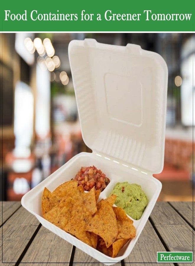 Perfectware 100% Compostable 3 Comp Take Out Food Containers 9x9x 3. 100 Containers, Natural Disposable Bagasse, Eco-Friendly Biodegradable Made of Sugar Cane - Image 4