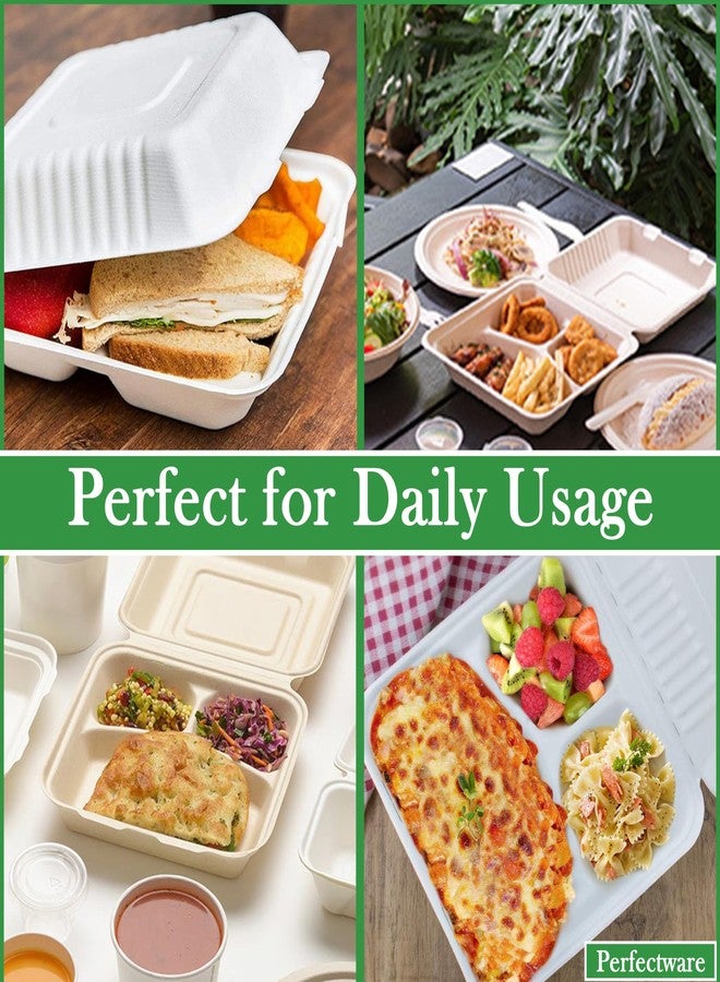 Perfectware 100% Compostable 3 Comp Take Out Food Containers 9x9x 3. 100 Containers, Natural Disposable Bagasse, Eco-Friendly Biodegradable Made of Sugar Cane - Image 3