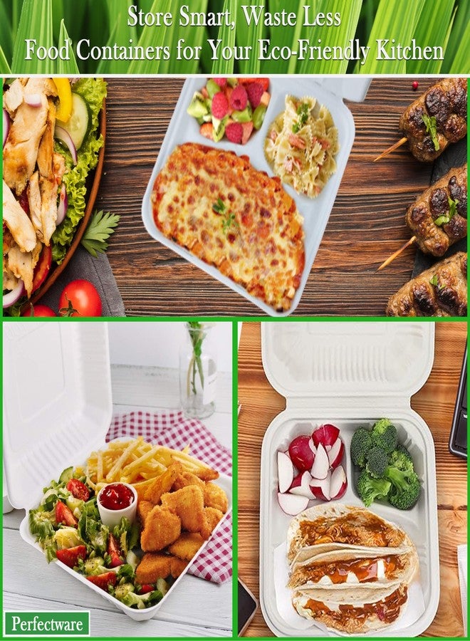 Perfectware 100% Compostable 3 Comp Take Out Food Containers 9x9x 3. 100 Containers, Natural Disposable Bagasse, Eco-Friendly Biodegradable Made of Sugar Cane - Image 5