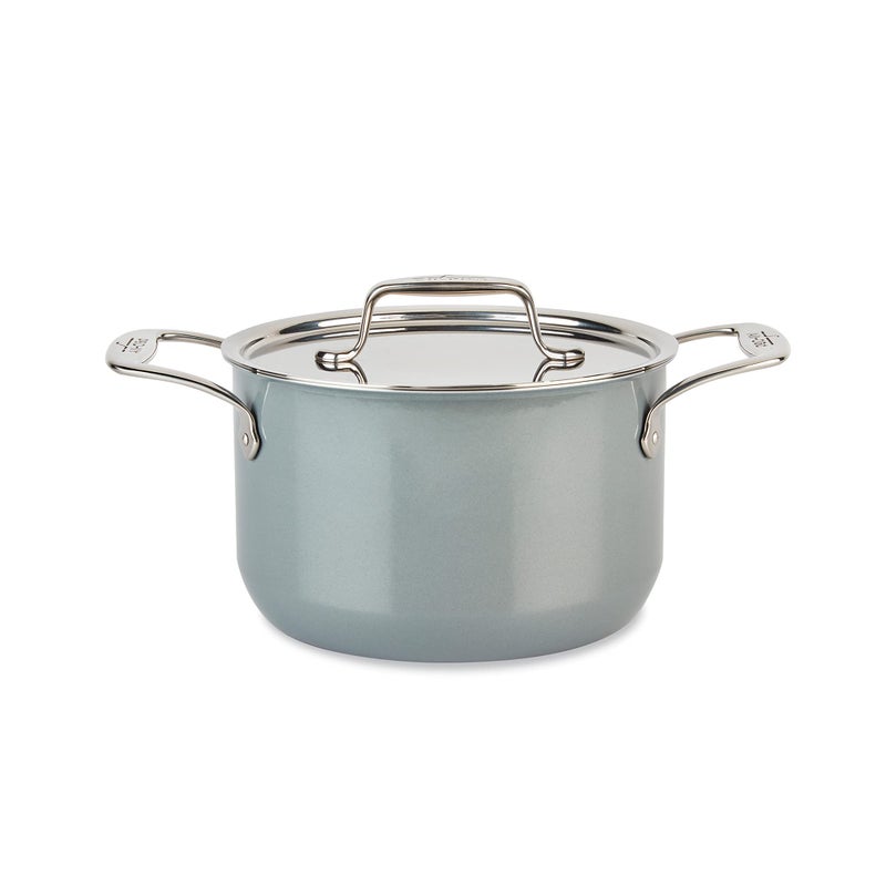 All-Clad AllClad FusionTec Ceramic Soup Pot 4 Quart Induction Oven Broiler Safe 500F Pots and Pans Cookware Platinum 