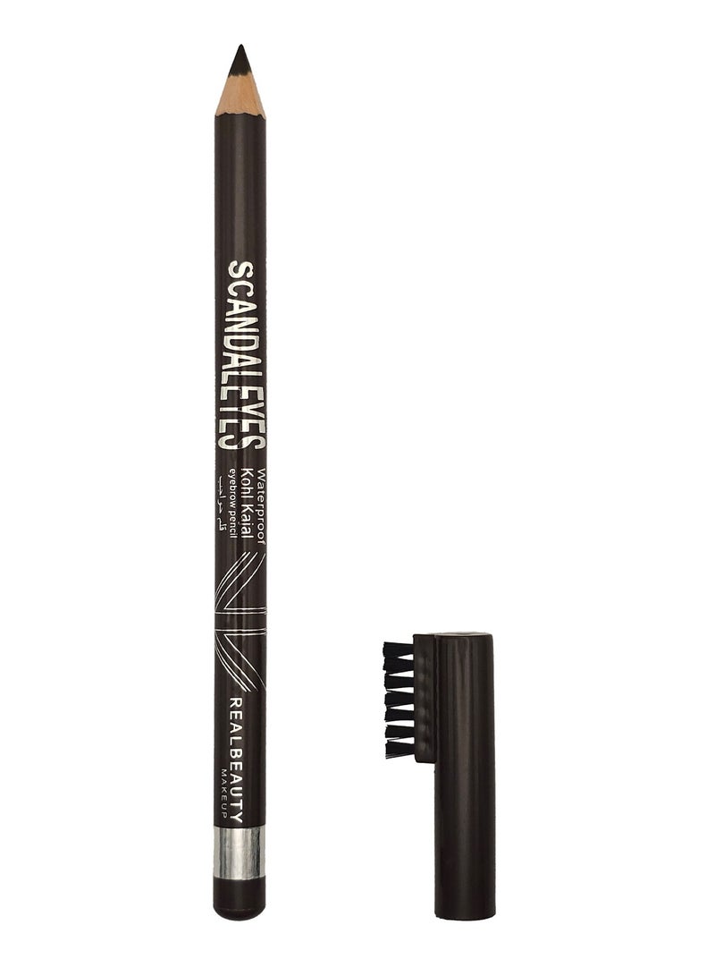 REAL BEAUTY Scandaleyes Waterproof Kohl Kajal Eyebrow Pencil, 001 Dark Brown