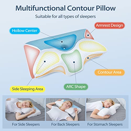 HOMCA Cervical Pillow Memory Foam Pillows - Contour Memory Foam Pillow for Neck Pain Relief, Orthopedic Neck Bed Pillow for Side Sleepers Back and Stomach - Image 2