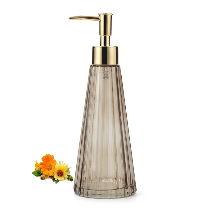 10OZ300ML HAND SOAP DISPENSER BATHROOM KITCHEN SOAP DISPENSER GLASS SOAP DISPENSER WITH GOLD RUST PROOF PUMP LIQUID SOAP DISPENSER WITH ELEGANT AND BEAUTIFUL COLOR BROWN