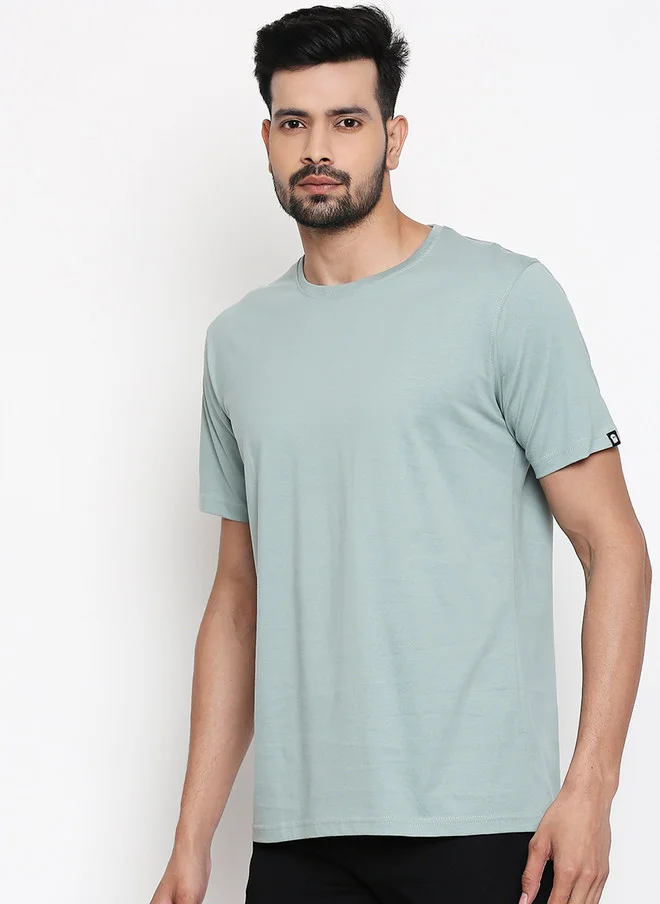 The Souled Store  The Souled Store Men Regular Fit Solid Sage Green T-Shirt  | Best Price UAE
