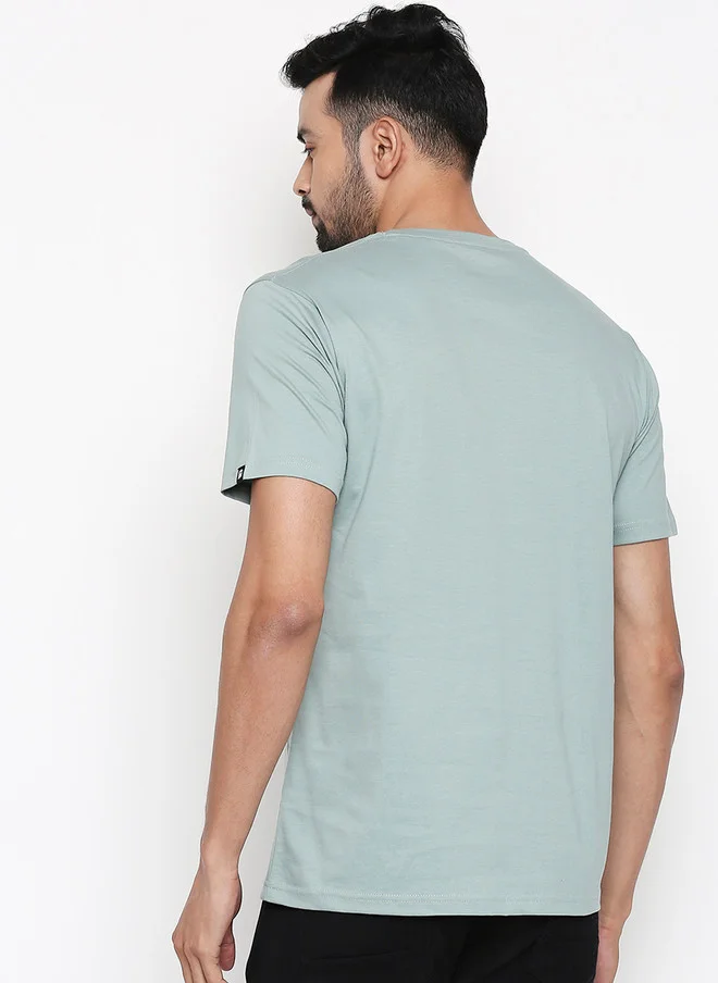The Souled Store  The Souled Store Men Regular Fit Solid Sage Green T-Shirt  | Best Price UAE