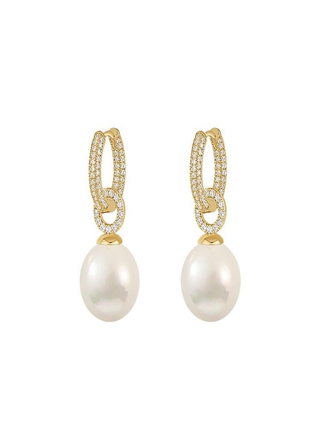 MarveBard Pearl Earrings for Women Zircon Pearl Dangle Drop Earrings Gold Huggie Hoop Earrings Circular Temperment Banquet Jewelry (Gold) - Image 1