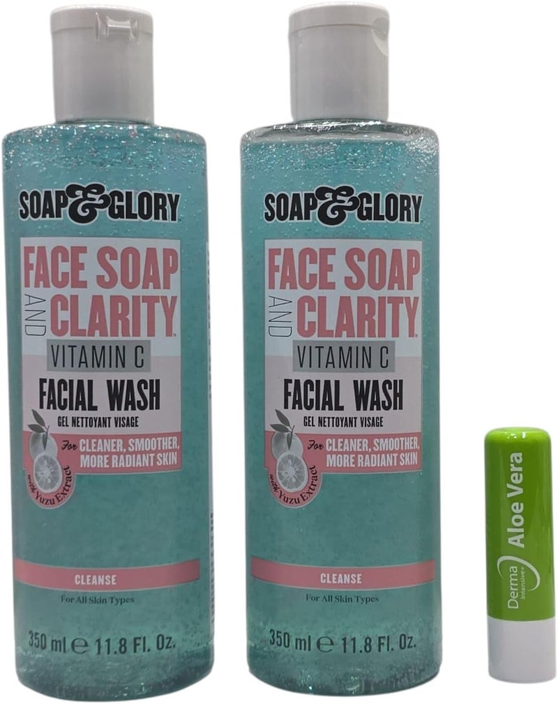 صابون الوجه غلوري وغسول الوجه فيتامين سي كلاريتي للعناية بالبشرة Radiant350ML عبوة مزدوجة مع بلسم شفاه الألوة فيرا المجاني