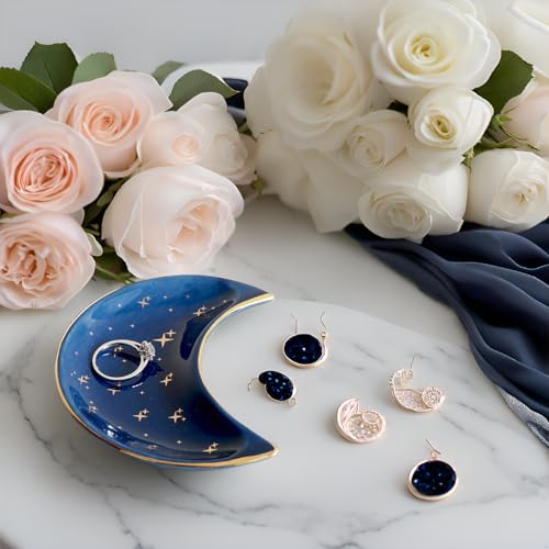 BIHOIB Small Moon Jewelry Dish Tray, Decorative Ceramic Trinket Dish, Modern Accent Tray for Vanity, Blue - Image 4