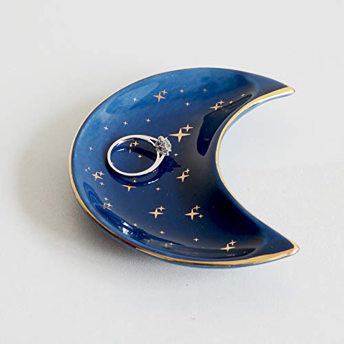 BIHOIB Small Moon Jewelry Dish Tray, Decorative Ceramic Trinket Dish, Modern Accent Tray for Vanity, Blue - Image 1