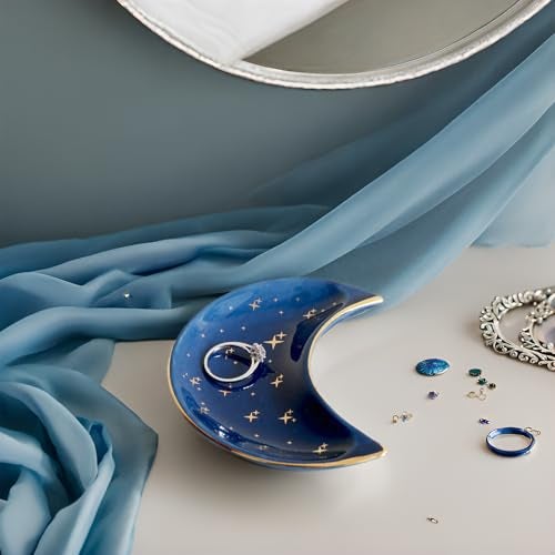 BIHOIB Small Moon Jewelry Dish Tray, Decorative Ceramic Trinket Dish, Modern Accent Tray for Vanity, Blue - Image 2