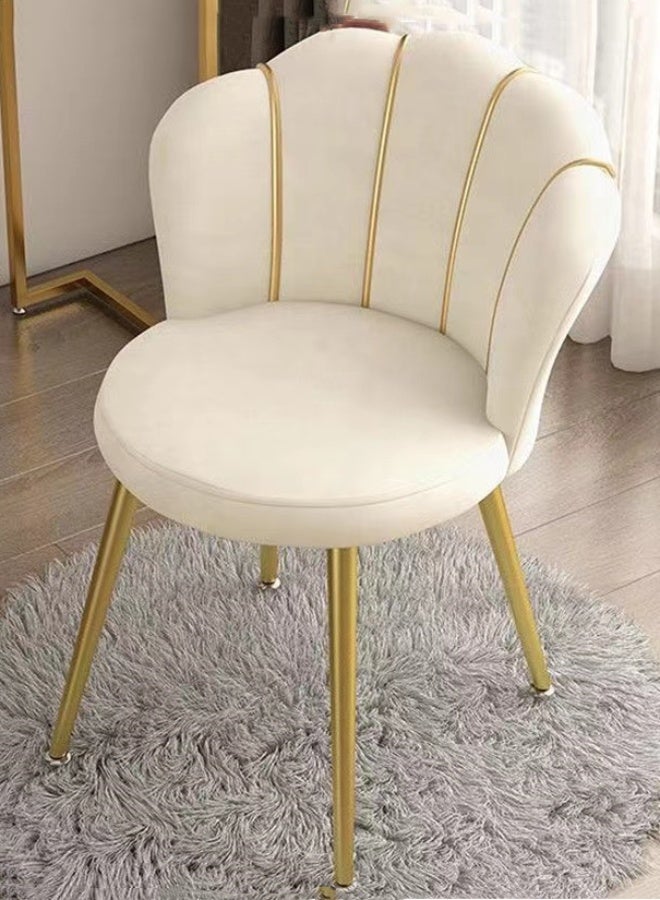 Kutis 1-Piece Metal Makeup Chair For Bedroom Living Room Velvet Fabric Steel White And Gold 43x57x75 cm - Image 1
