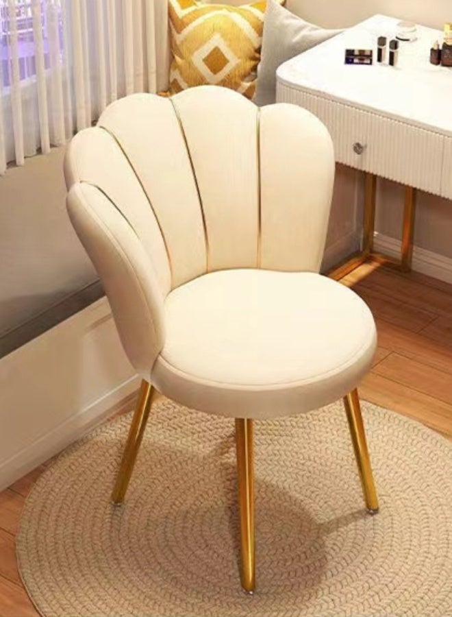 Kutis 1-Piece Metal Makeup Chair For Bedroom Living Room Velvet Fabric Steel White And Gold 43x57x75 cm - Image 2