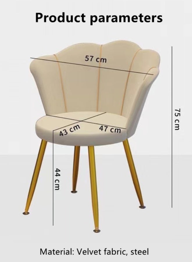 Kutis 1-Piece Metal Makeup Chair For Bedroom Living Room Velvet Fabric Steel White And Gold 43x57x75 cm - Image 4