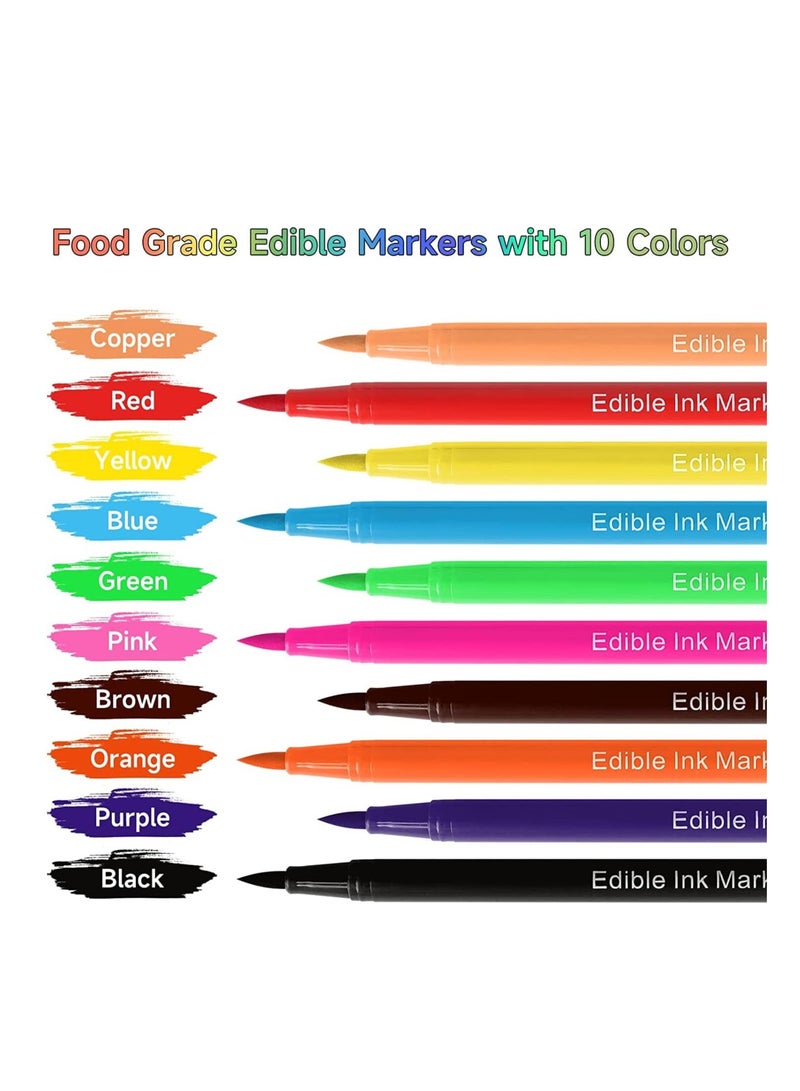 بريميفي 10 قطع من أقلام ألوان الطعام الصالحة للأكل، أقلام تلوين طعام مزدوجة الجوانب مع طرف سميك ورفيع - Image 2