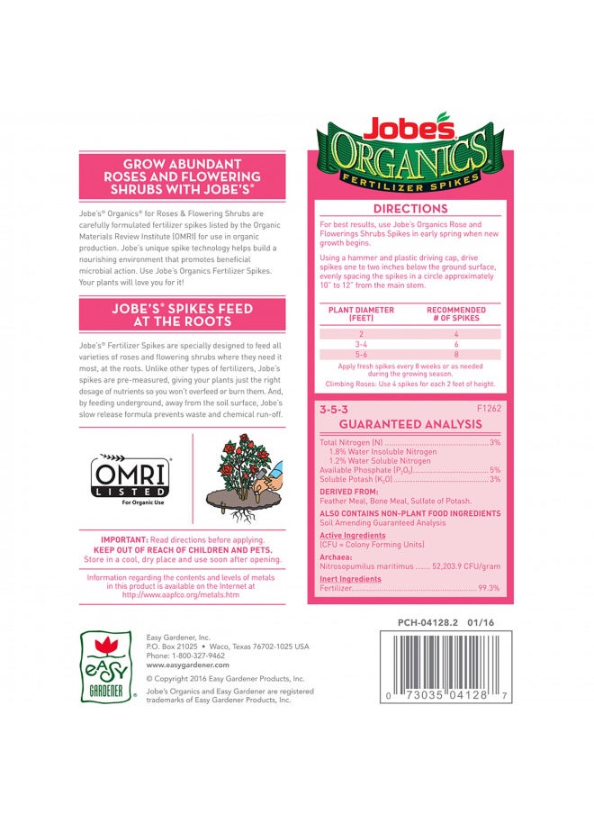 Jobe's - Jobe's Organics, Fertilizer Spikes, Rose and Flower, 10 Count - Image 1