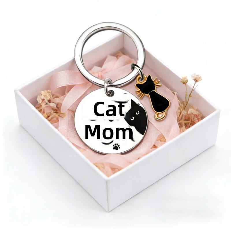 cat mama thanksgiving mother's day stainless steel keychain cat accessories export  hit - Image 5