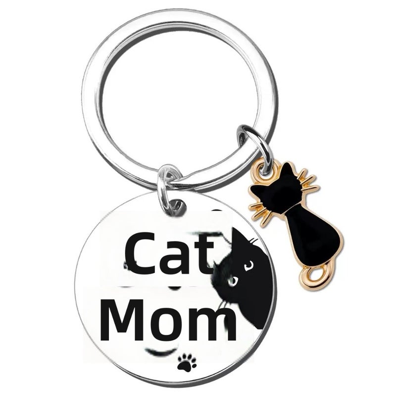 cat mama thanksgiving mother's day stainless steel keychain cat accessories export  hit - Image 3