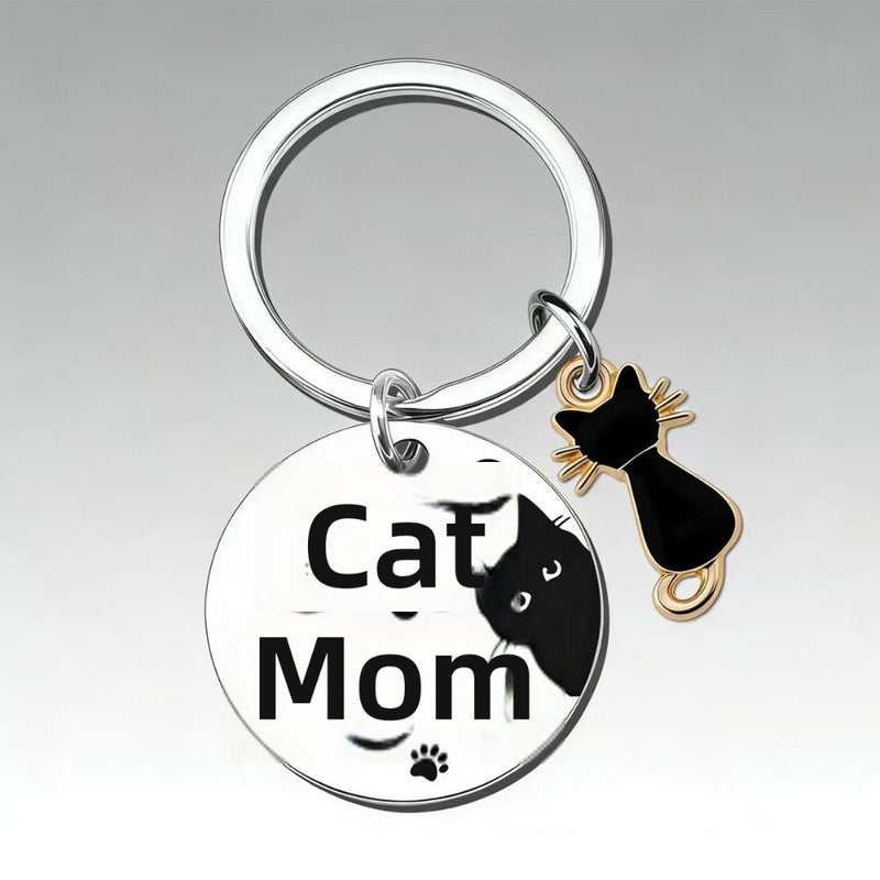 cat mama thanksgiving mother's day stainless steel keychain cat accessories export  hit - Image 1